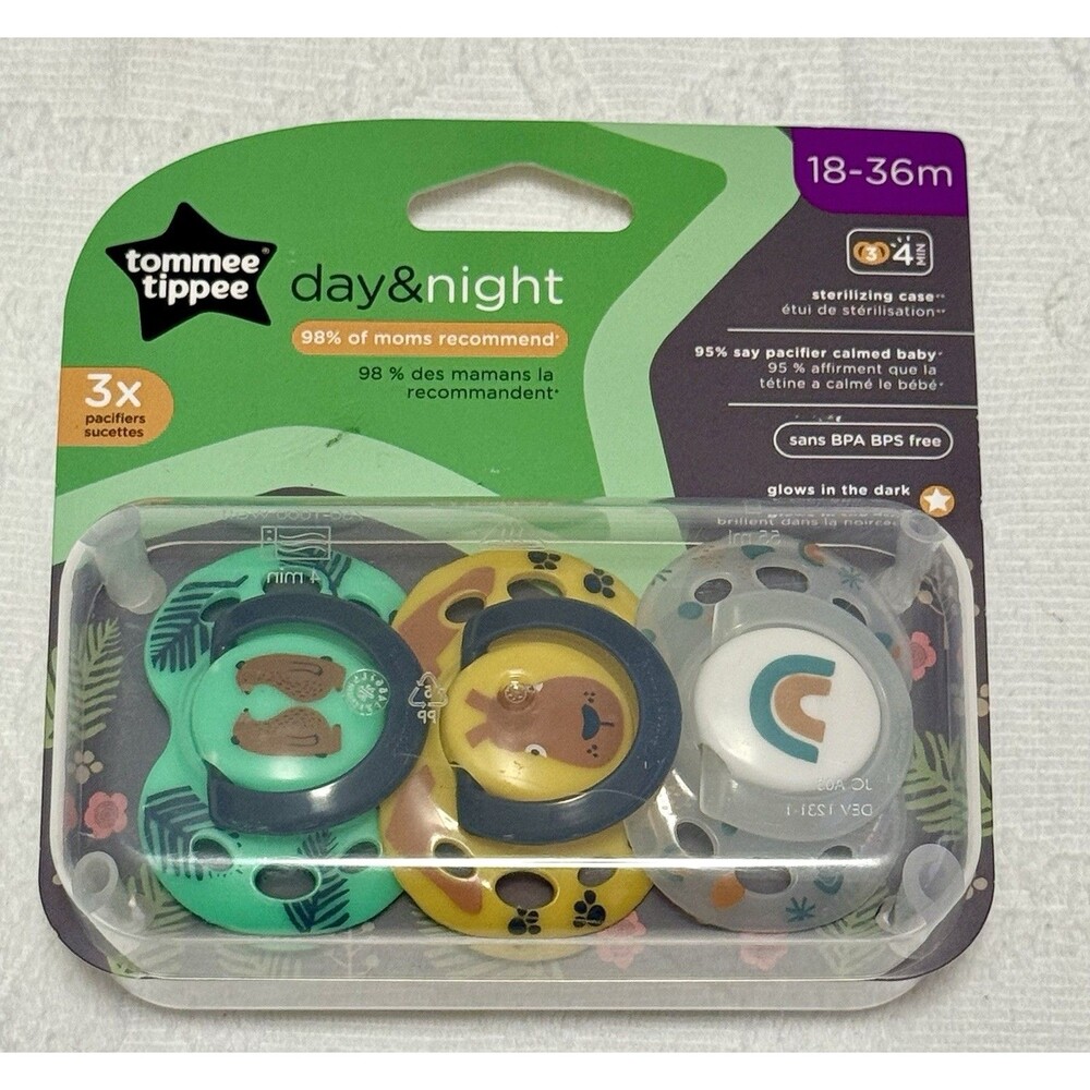 NWT Tommee Tippee Day Night Pacifiers 18-36m Glow BPA Free 3 Pack Case